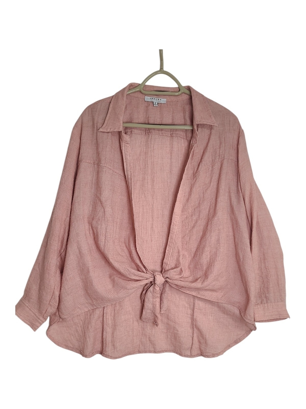 FAVLUX Pink Gauze Tie Front Blouse Top Plus Size 1X